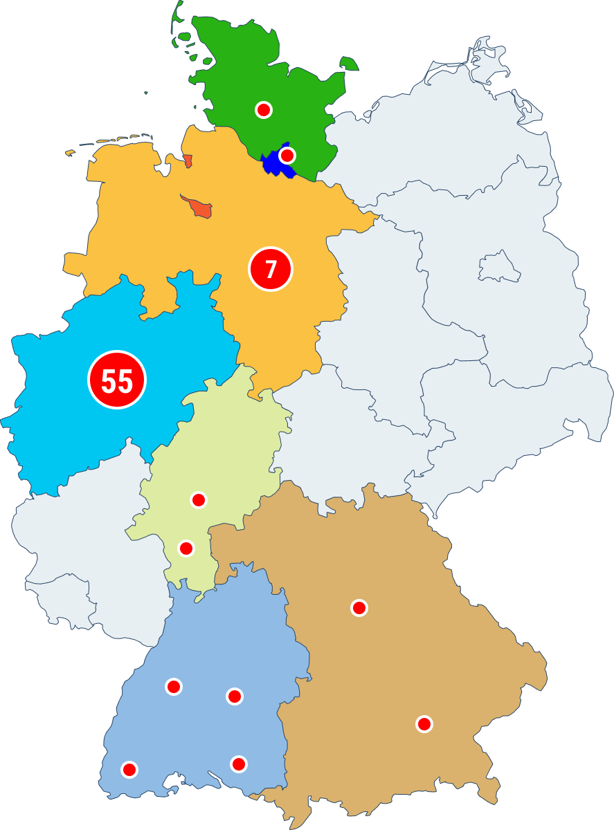 Eine Karte mit allen Standorten von Fitkids in Deutschland